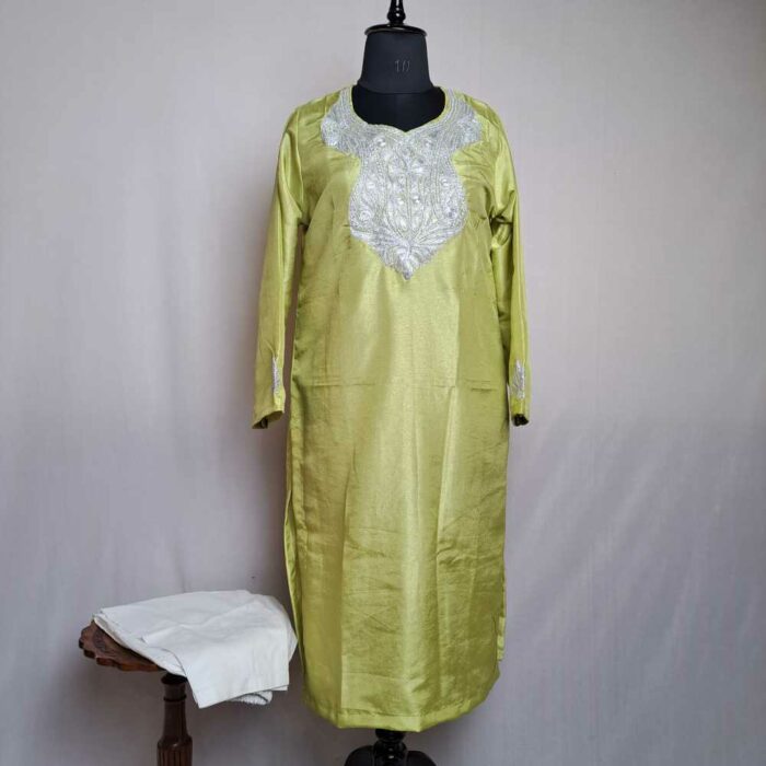 Green Barbara Silk Kashmiri 3 Piece Co-ord Suit Set With Tilla Embroidery