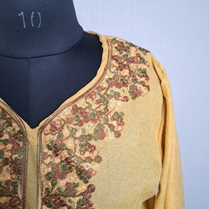 Mustard Yellow Barbara Crush Cotton Kashmiri Co-ord Suit Set - Image 3