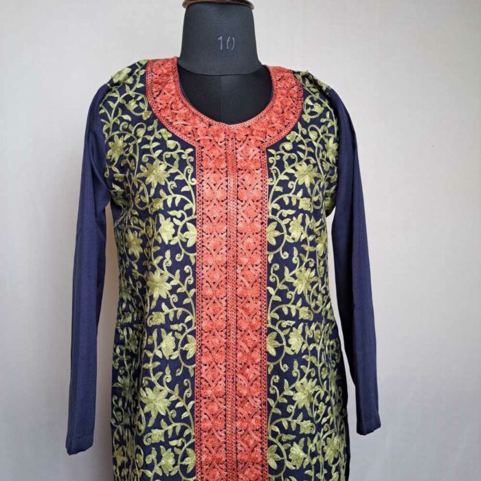 Navy Blue Barbara Summer Cool Kashmiri All Over Co-ord Suit Set - Image 2