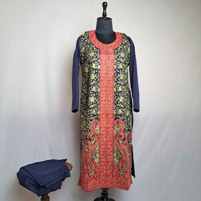 Navy Blue Barbara Summer Cool Kashmiri All Over Co-ord Suit Set