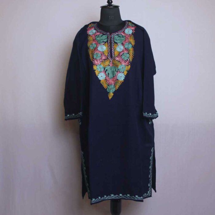 Blue Izband Chinarbaagh Kashmiri Pheran With Aari Embroidery