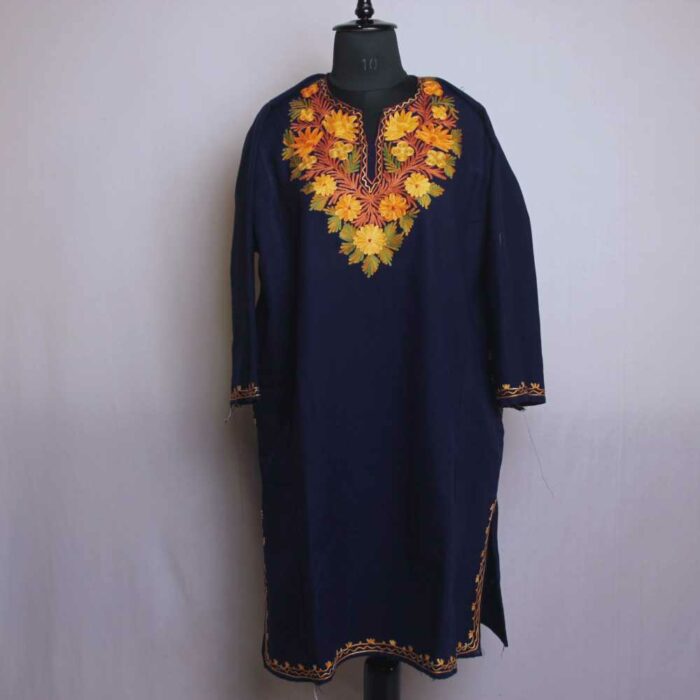 Blue Izband Poshbaagh Kashmiri Pheran With Aari Embroidery L42