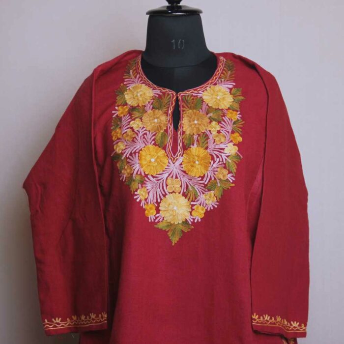 Pink Izband Poshbaagh Kashmiri Pheran With Aari Embroidery - Image 2