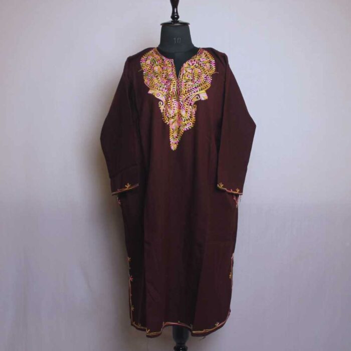 Wine rangebahar Izband Kashmiri Pheran With Aari Embroidery