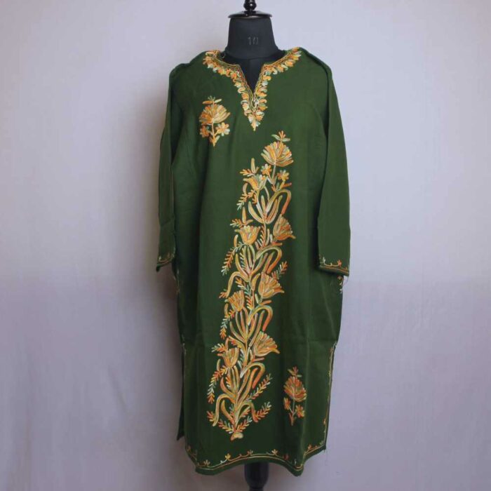 Green Posh Kul Izband Kashmiri Pheran With Aari Embroidery