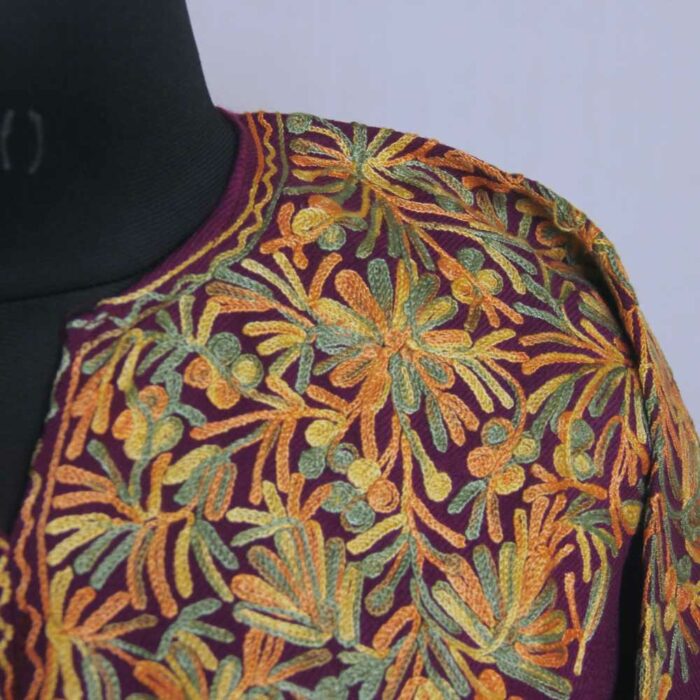 Purple Izbandh Kashmir Pheran With Front Back Embroidery - Image 3