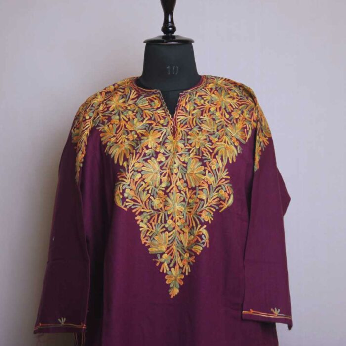 Purple Izbandh Kashmir Pheran With Front Back Embroidery - Image 2