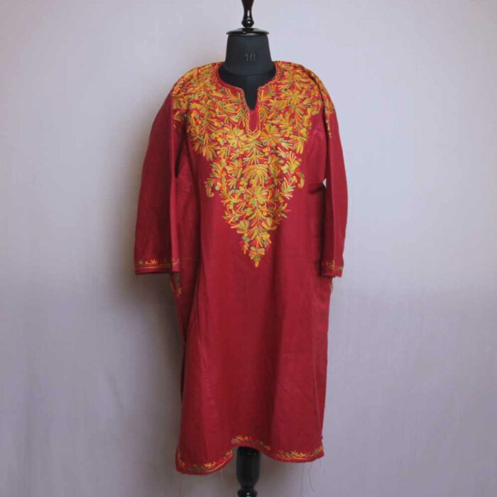 Pink Izbandh Kashmir Pheran With Front Back Embroidery