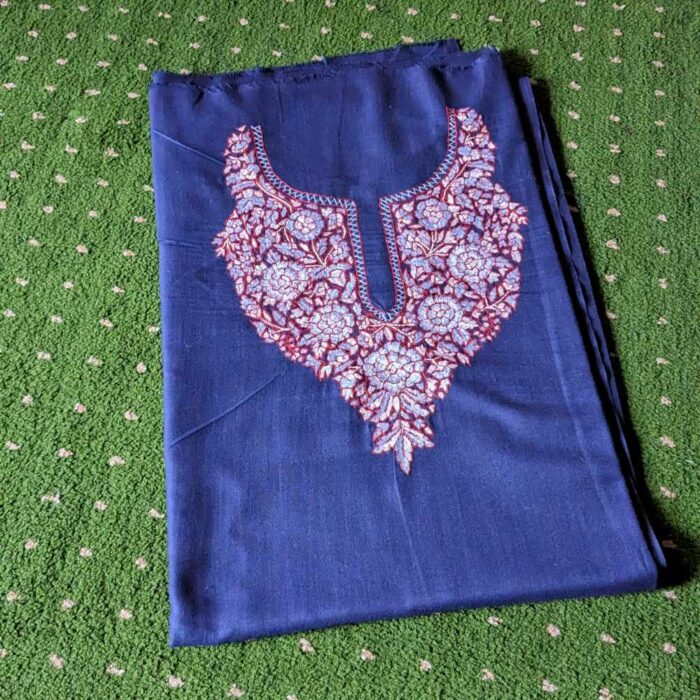 Khanyari Blue Summer Kashmiri Suit With red Paper Machie embroidery - Image 2
