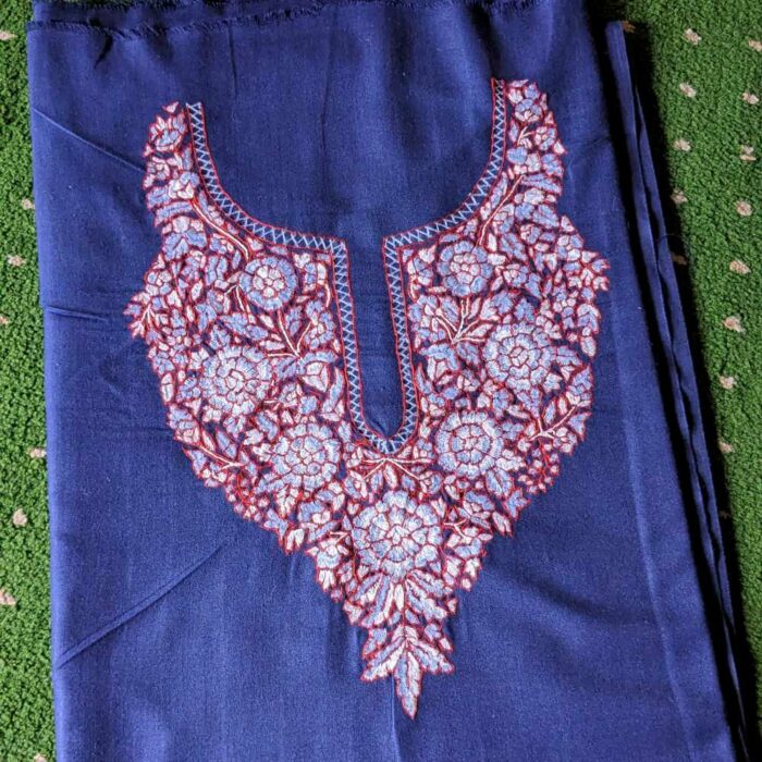 Khanyari Blue Summer Kashmiri Suit With red Paper Machie embroidery