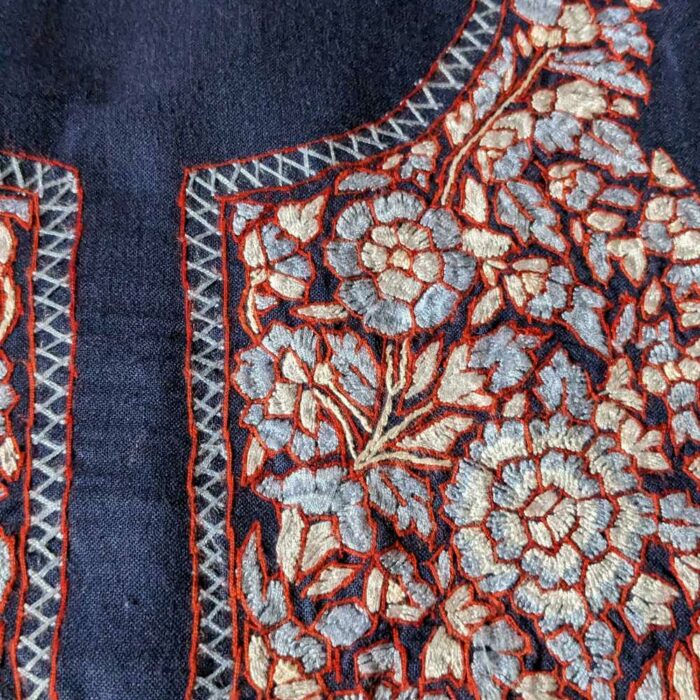 Khanyari Blue Summer Kashmiri Suit With red Paper Machie embroidery - Image 3