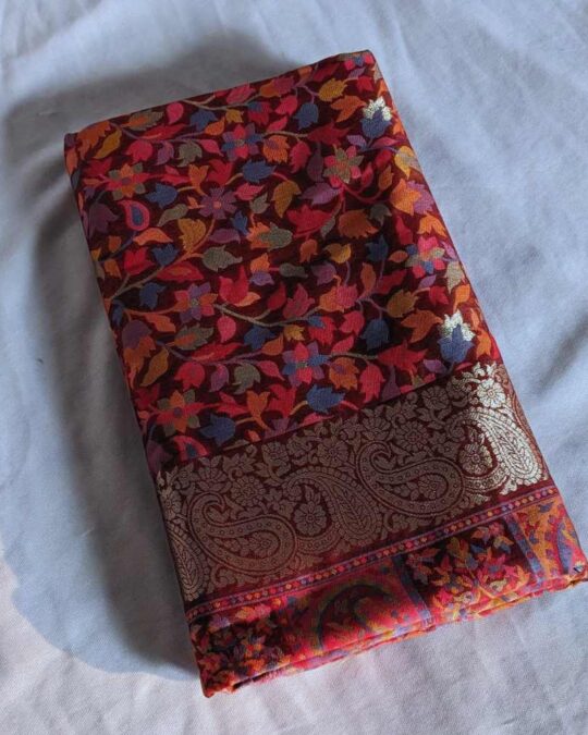 Ehsaas Kashmiri Maroon Silk Kani Saree