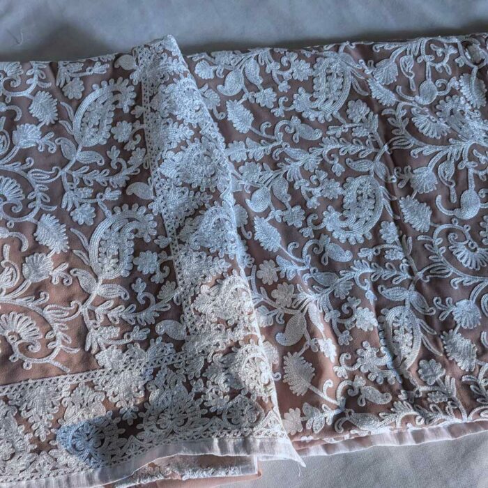Kashish Onion Pink Georgette Kashmiri Saree With All Over Aari Embroidery - Image 3