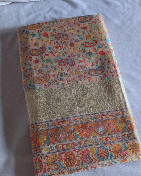 Jannat Badami Design Cream Kashmiri Kani All over Saree