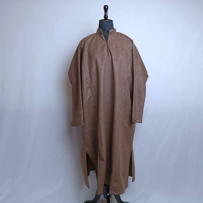 Light Brown Aqeel Zig zag Traditional Mens Kashmiri Pheran (L48)