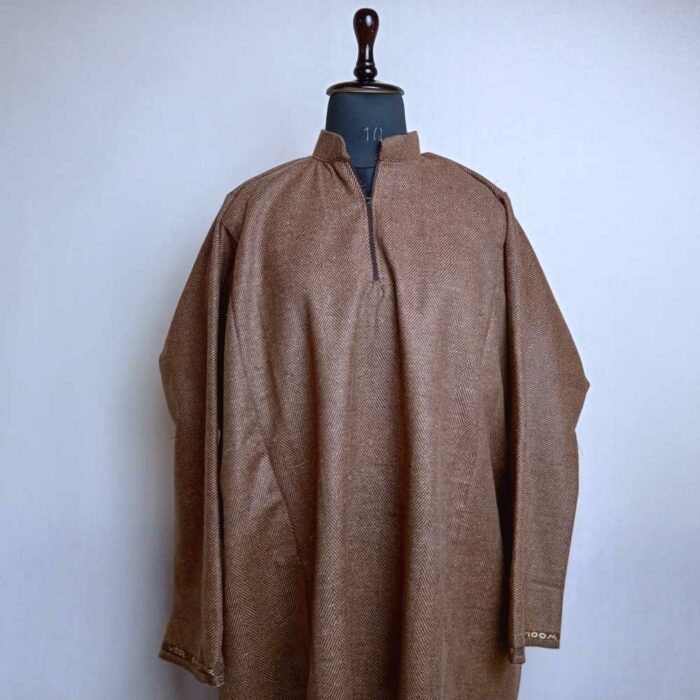 Light Brown Aqeel Zig zag Traditional Mens Kashmiri Pheran (L48) - Image 2