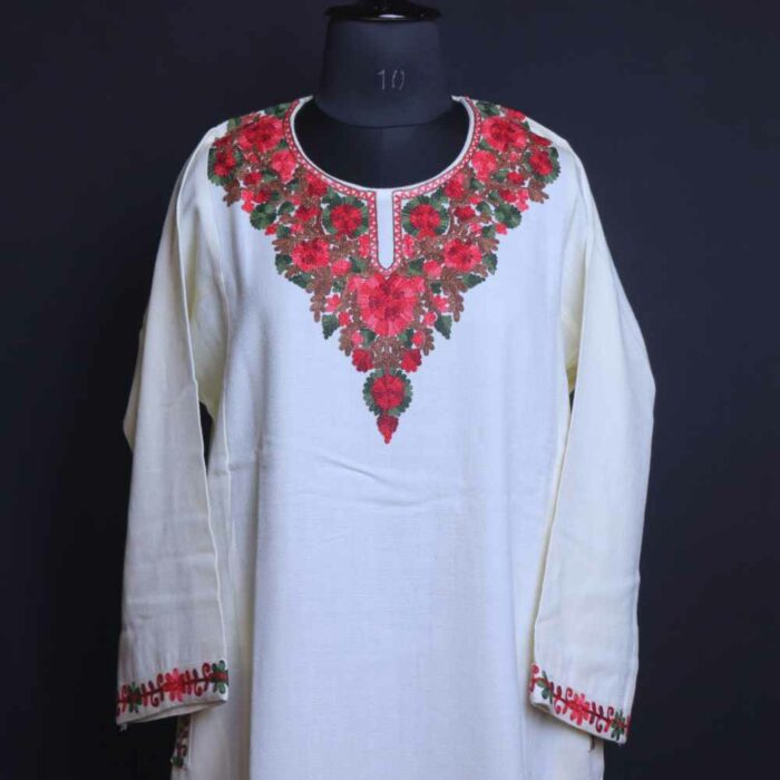 White Gousia Cashmilon Winter Kashmiri Feran