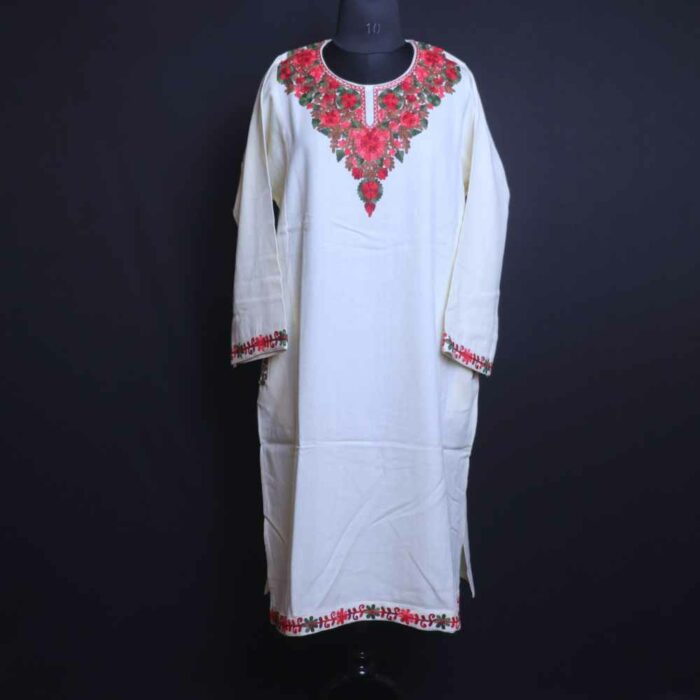 White Gousia Cashmilon Winter Kashmiri Feran - Image 2