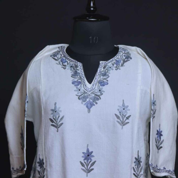 White Junoon Kashmiri Girls Pheran With Aari Embroidery (L30, 7-8Y) - Image 2