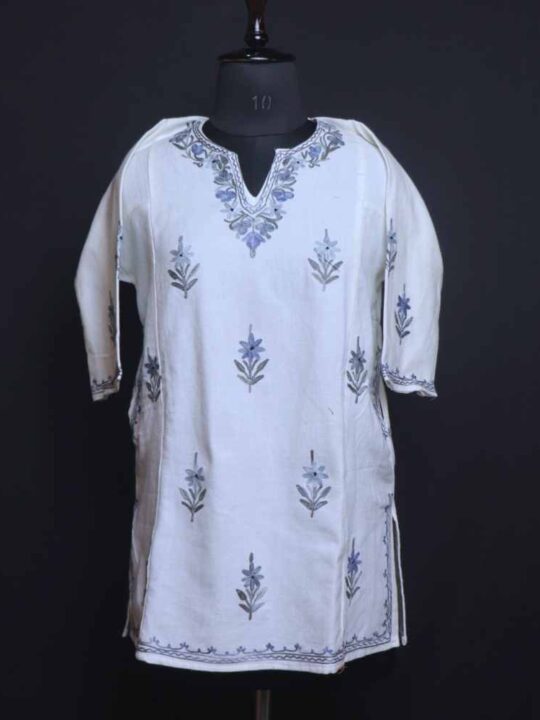 White Junoon Kashmiri Girls Pheran With Aari Embroidery (8-9 Years)