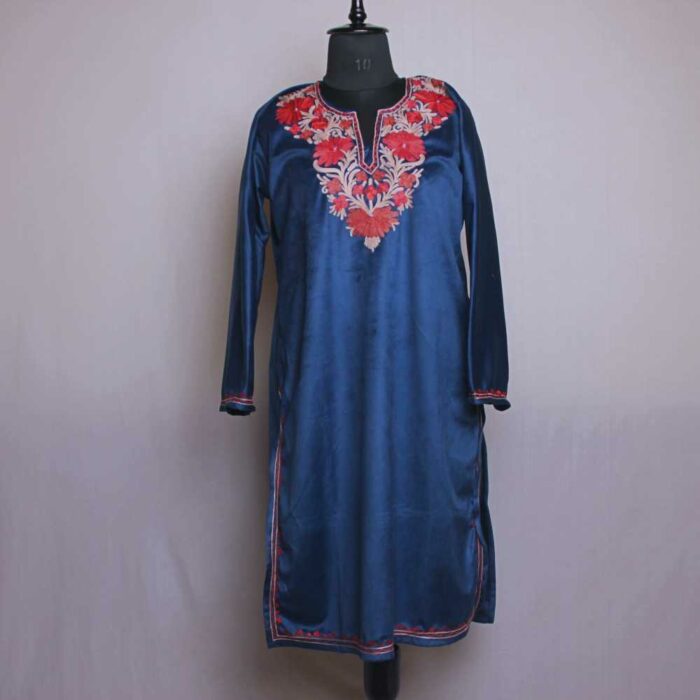 Blur Naar Bilawal Velvet Kashmiri Kurti with ari Embroidery