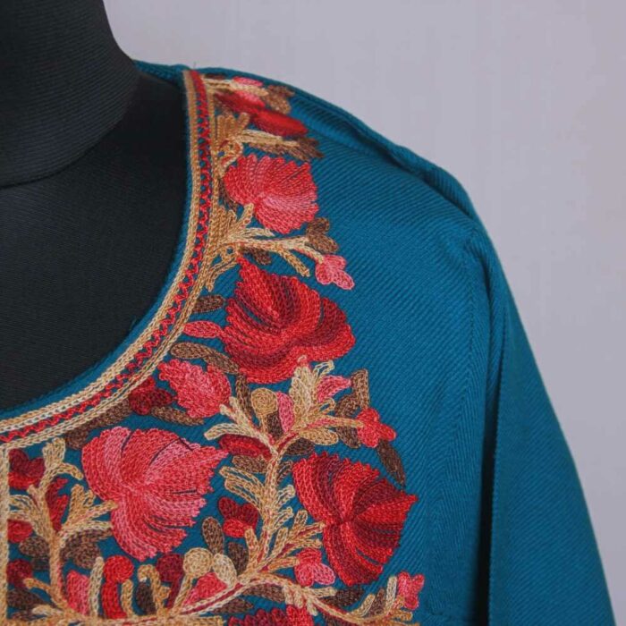 Lovely Blue Gousia Kashmiri Pheran With Heavy Ari Embroidery - Image 3