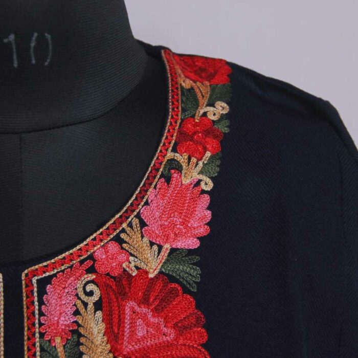 Blue Gousia Kashmiri Pheran With Heavy Ari Embroidery - Image 3