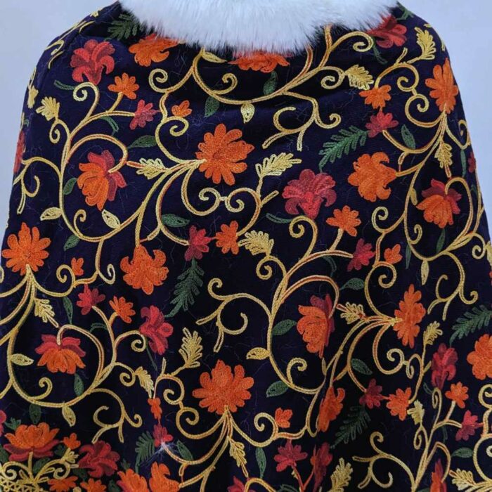 Lily Blue Kashmiri Fur Poncho With Jaal Ari Embroidery - Image 2