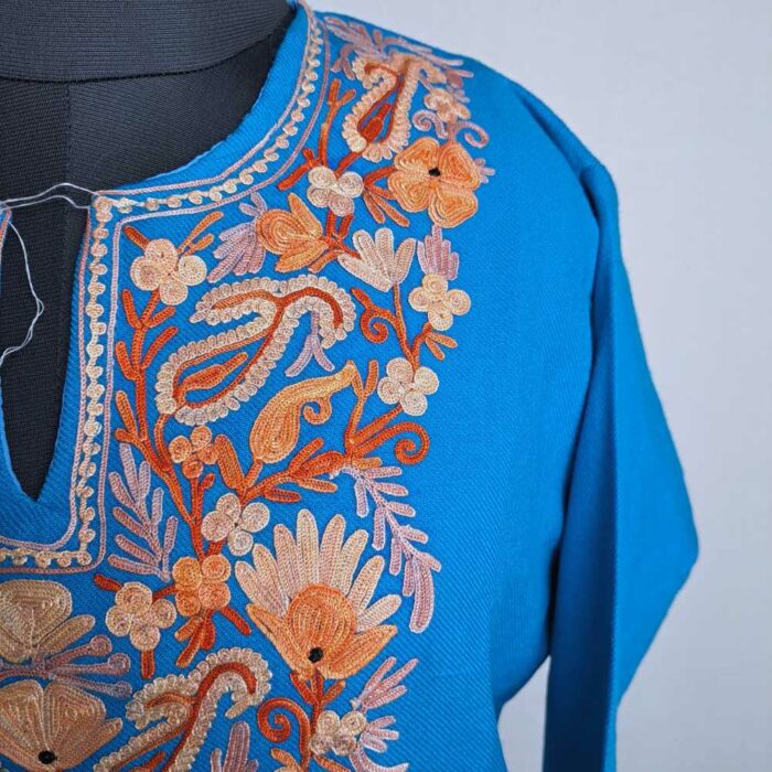 Blue Badam baag Asiya Kashmiri Girls Short Pheran (L35) - Image 3