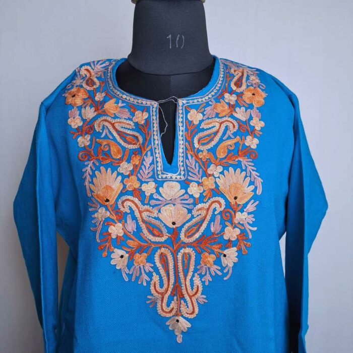 Blue Badam baag Asiya Kashmiri Girls Short Pheran (L35) - Image 2