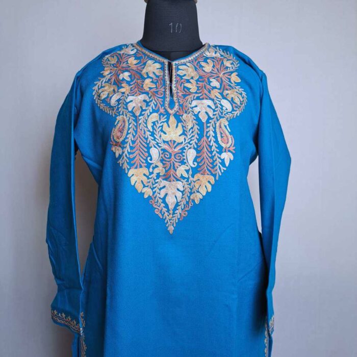 Blue Chinari Asiya Kashmiri Girls Short Pheran With Aari Embroidery (L41.5)