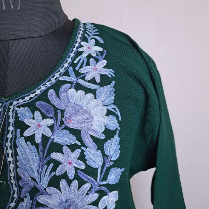 Green Aabi Rubeena Kashmiri Girls Short Pheran (L32, 8/9Y) - Image 3