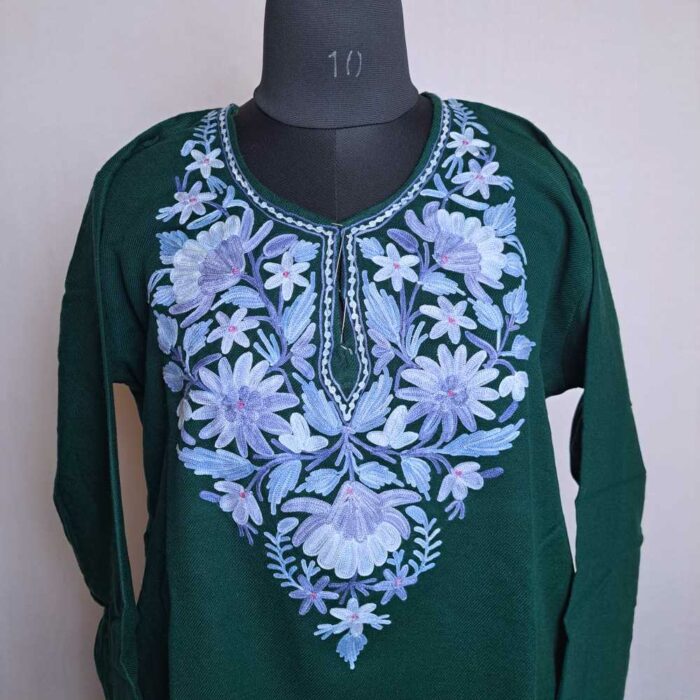 Green Aabi Rubeena Kashmiri Girls Short Pheran (L32, 8/9Y) - Image 2