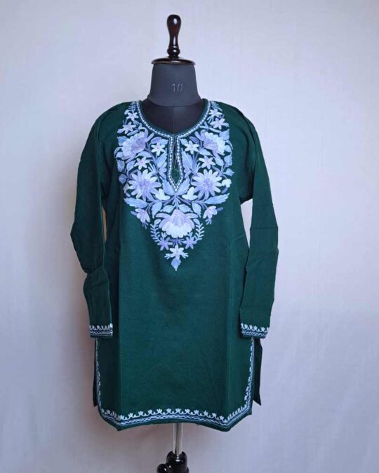 Green Aabi Rubeena Kashmiri Girls Short Pheran (10-11 Years)