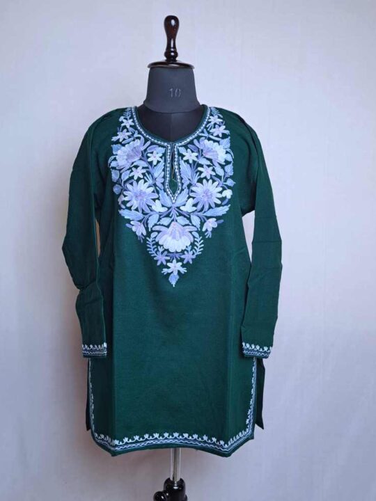 Green Aabi Rubeena Kashmiri Girls Short Pheran (10-11 Years)