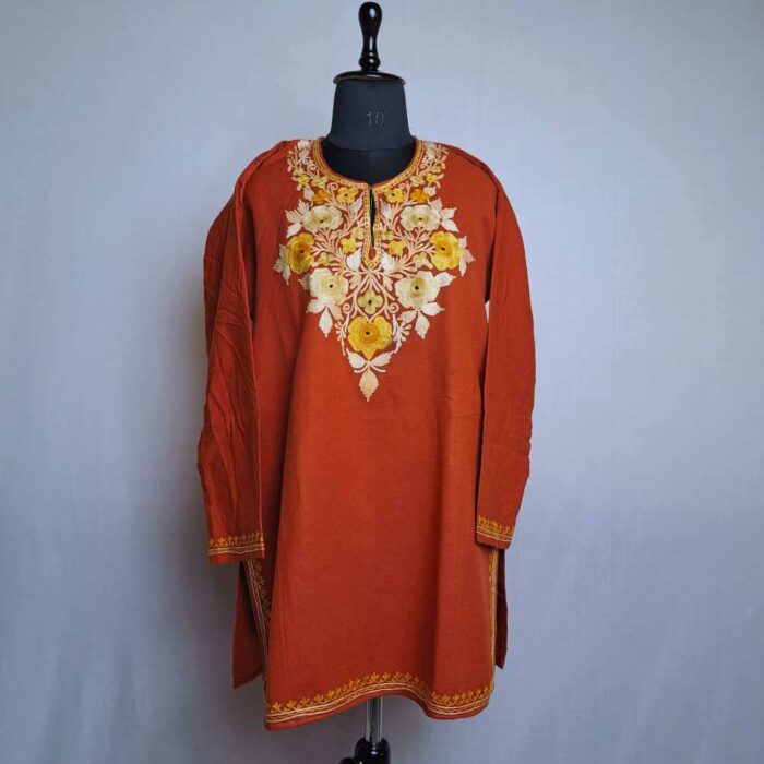 Rust Rubeena Kashmiri Girls Short Pheran (L34)