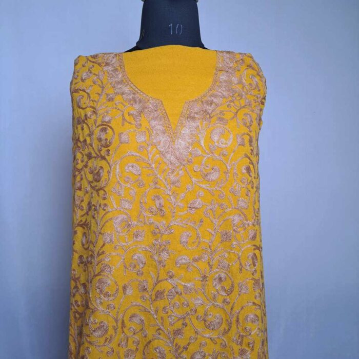 Yellow Manshaa Crush Cotton 2pc Kashmiri Suit with Aari Embroidery - Image 2