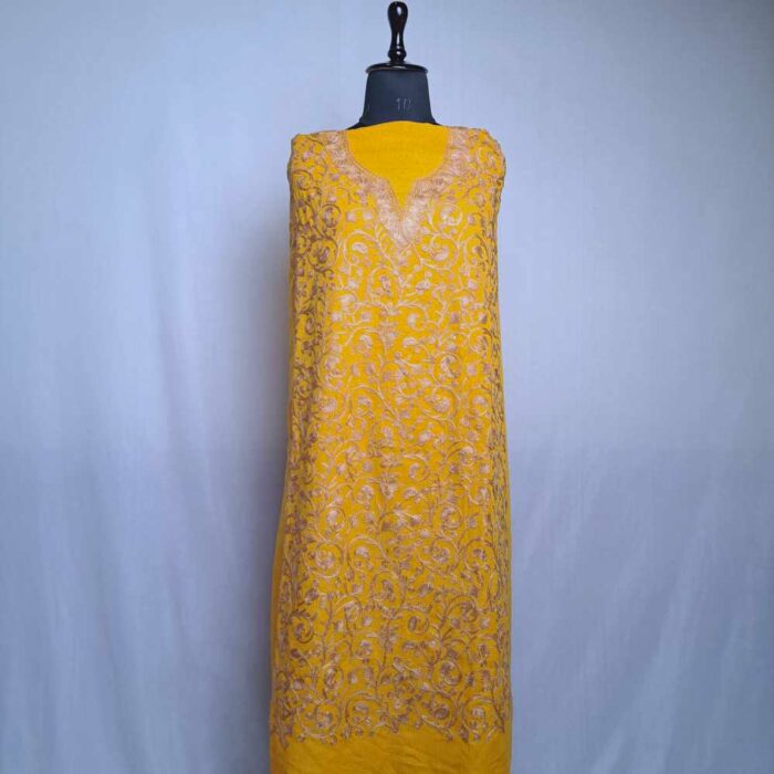 Yellow Manshaa Crush Cotton 2pc Kashmiri Suit with Aari Embroidery