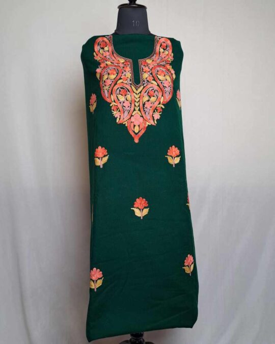 Bisma Green Badami Wool Touch Kashmiri Suit