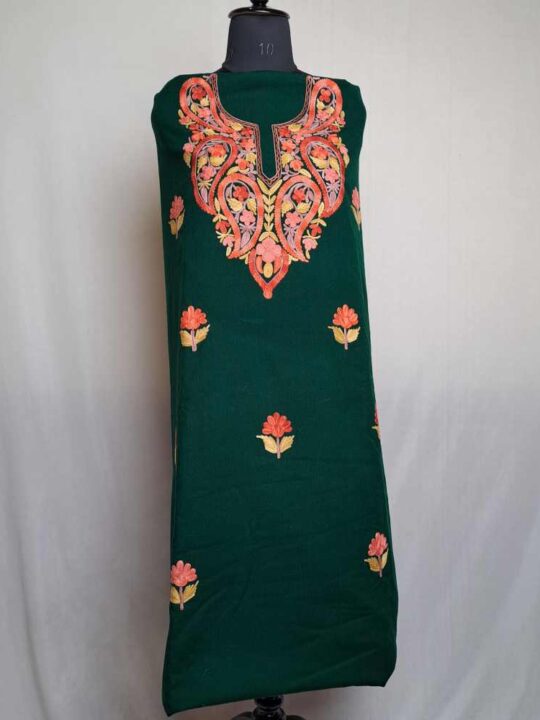 Bisma Green Badami Wool Touch Kashmiri Suit