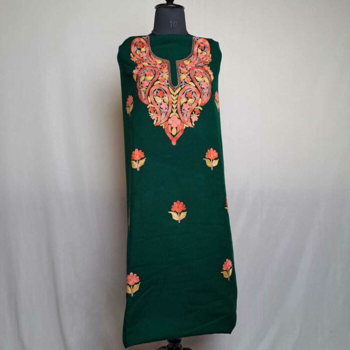 Bisma Green Badami Wool Touch Kashmiri Suit