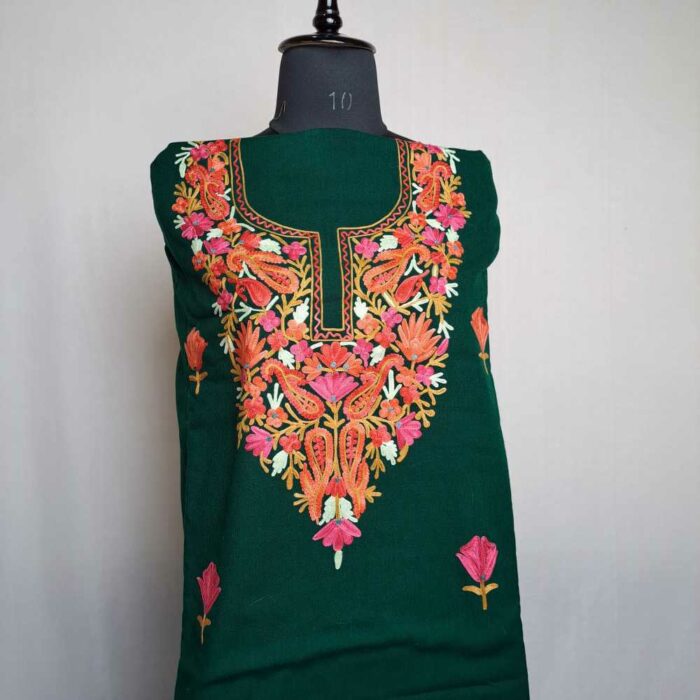 Green Posh Badami Bisma Wool Touch Kashmiri Suit - Image 2