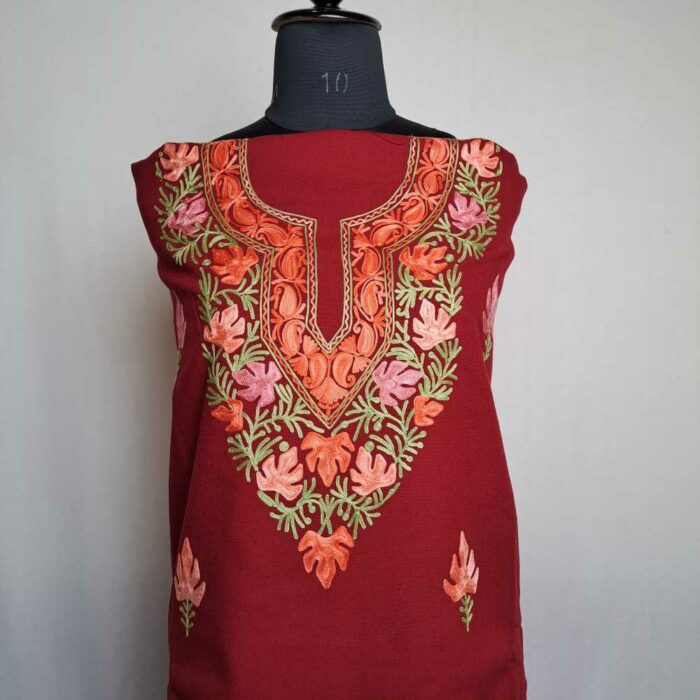 Maroon Bisma Chinar Baagj Wool Touch Kashmiri Suit - Image 3