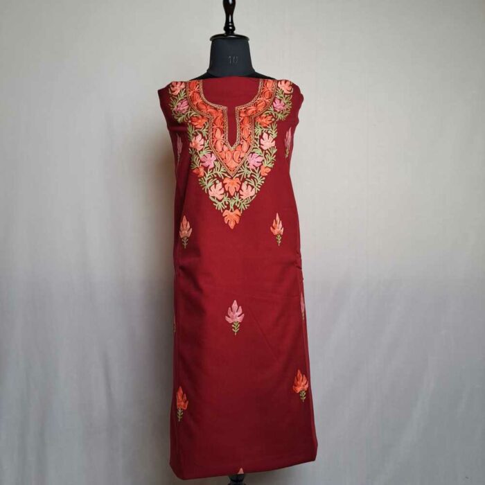 Maroon Bisma Chinar Baagj Wool Touch Kashmiri Suit