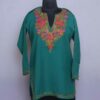 Precious Green Posh Ruby Cotton Short Kashmiri Kurti with Ari Embroidery