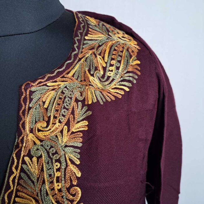Inara Wine Kashmiri Pheran with Border Embroidery - Image 3