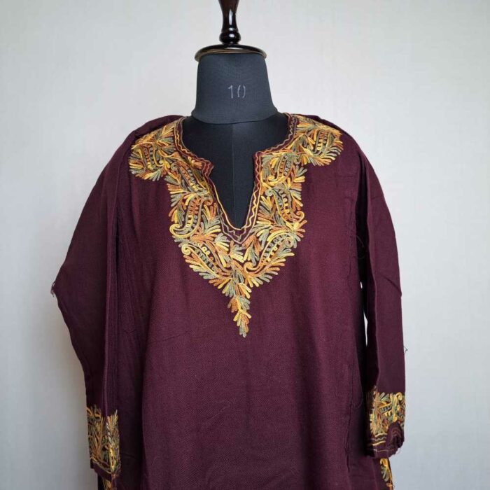 Inara Wine Kashmiri Pheran with Border Embroidery