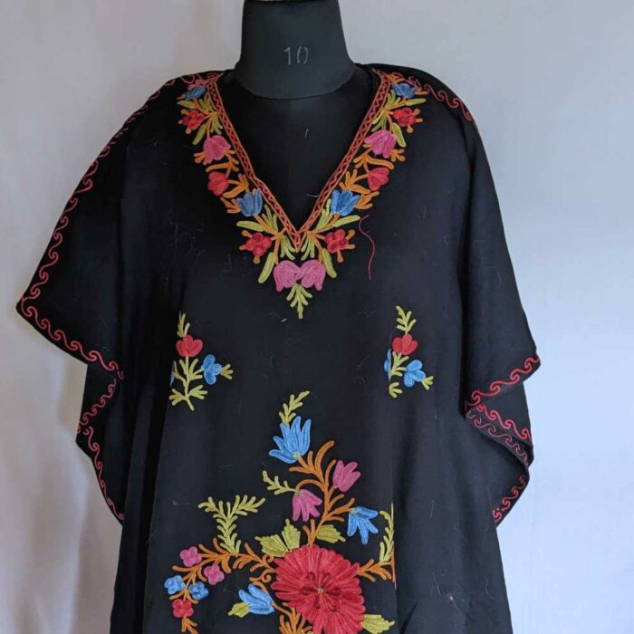 Black Naar Woolen Kashmiri Aari Work Kaftan Top L47