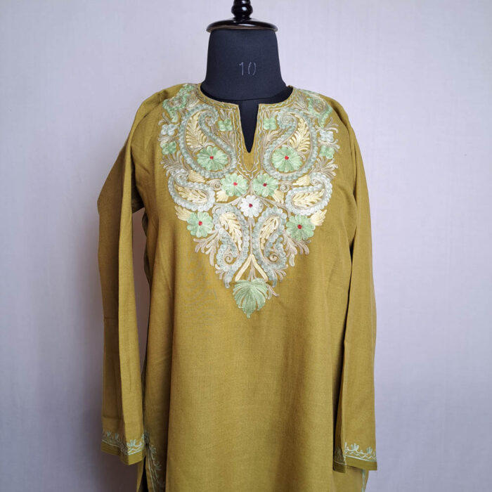 Green Cotton Aari Kashmiri Salwar Kameez Co-ord Set - Image 2