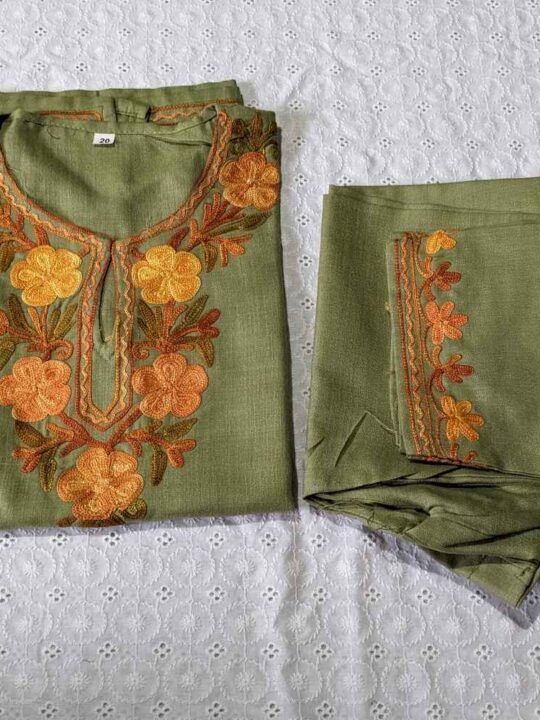 Pastel Green Mouji Kashmiri Embroidery Girl Summer Kurta With Trousers (3-4 y)